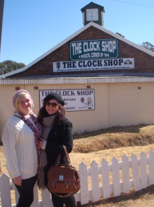 My sister and me outside the clock shop